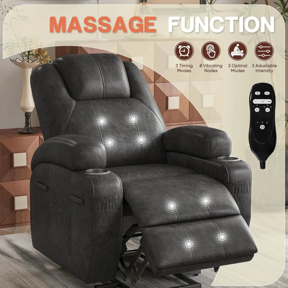 Electric Power Lift Recliner Chair with Massage for Elderly Corduroy Fabric Recliner Single Sofa with Cup Holders, Side Pockets