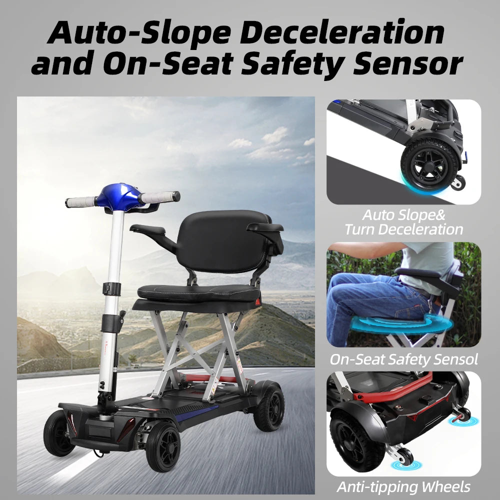 Folding Design Electric Mobility Scooter Aluminum Alloy Frame 4 Wheel Lightweight Portable for Seniors Adults Powered Wheelchair