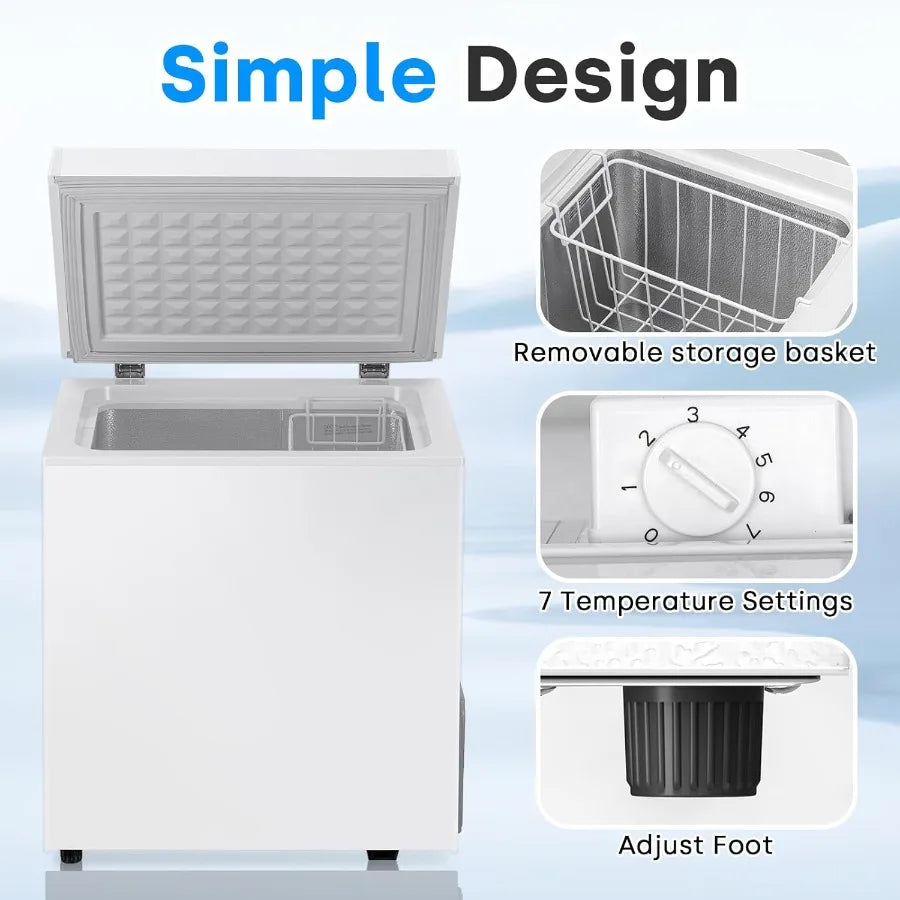 1.8 Cu.Ft Chest Freezer Deep Freezer Holds Up to 50L Small Freezer with Adjustable 7 Thermostat Removable Basket Freestanding M