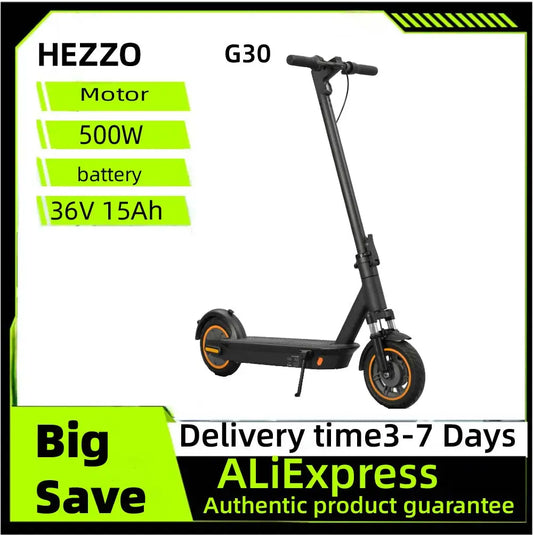 HEZZO G30 Electric Scooter for Adults 500W Motor 36V 15Ah Battery Folding Escooter 10 inch Tire City E-scooter APP