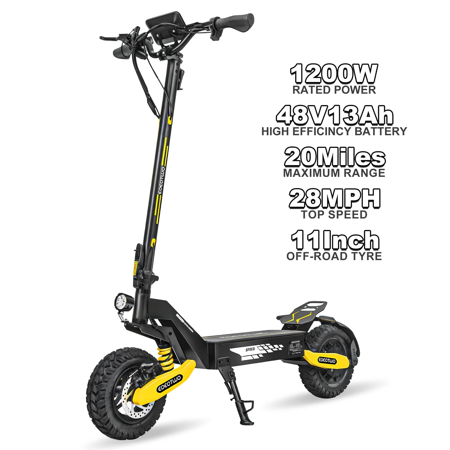 EOEOTWO GT06 Electric Scooter Adults 30MPH,1200W Motor E-Scooter,11'' Off-Road Tire Scooter with Dual Suspension & Side Light