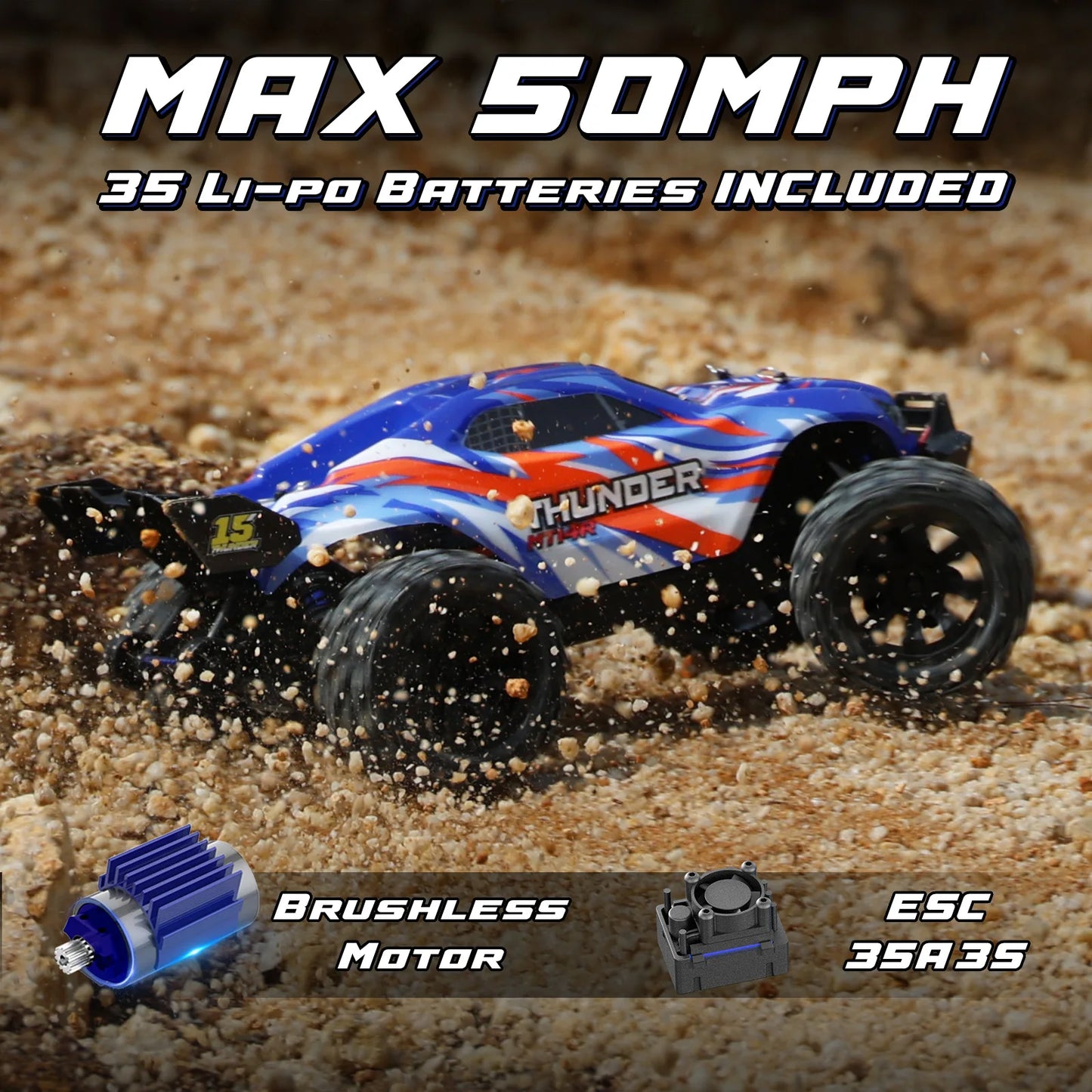 MT14R 1/14 V3 RC Car 80km/h Brushless Off-Road Vehicle Waterproof All-Terrain Remote Control Truggy with 3S 35C 2200mAh RC Truck