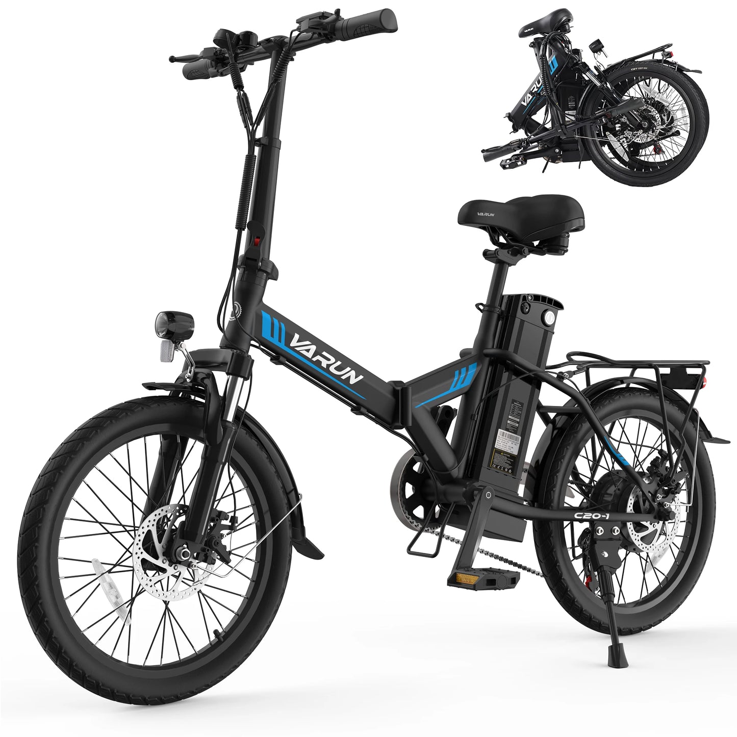 【1 Year Warranty】 Varun C20-1 Adult Electric Bike, 750W Peak motor, 48V 7.8Ah Battery, 20" Tire City Ebike, 20MPH, UL 2849