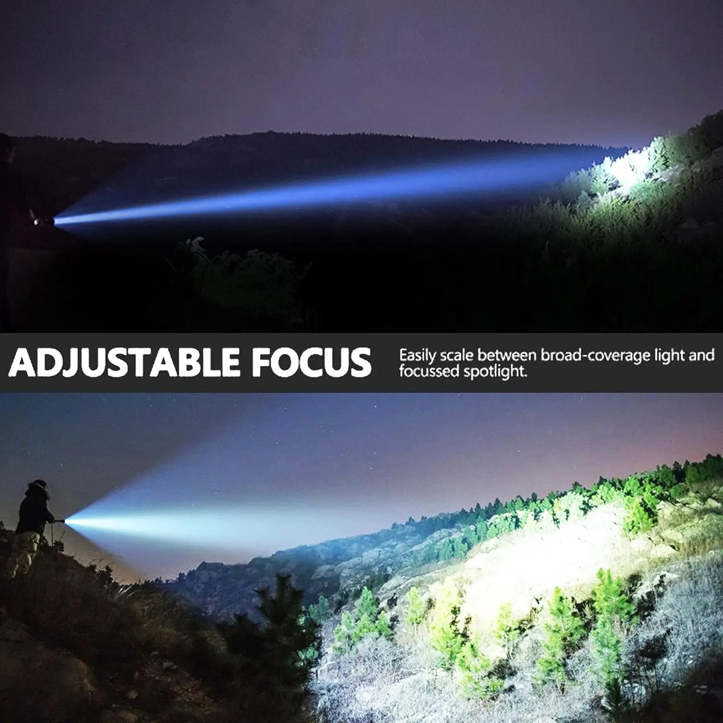 Super Bright Flashlight Torch -High Power White Light Beam,Remote Switch 2pcs Rechargeable Batteries Hunting Camping Fishing