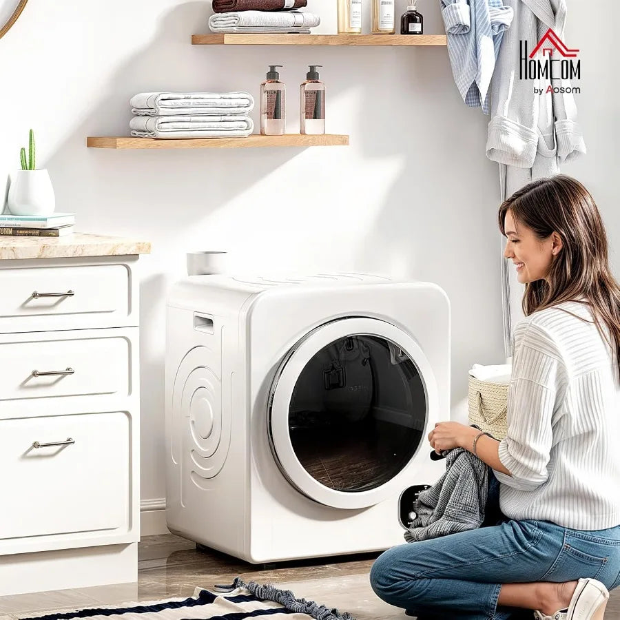 HOMCOM 120V Portable Clothes Dryer 1300W Compact Front Load Laundry Dryer Machine 3.3 Cu. Ft. with Stainless Steel Tub 4 Automa