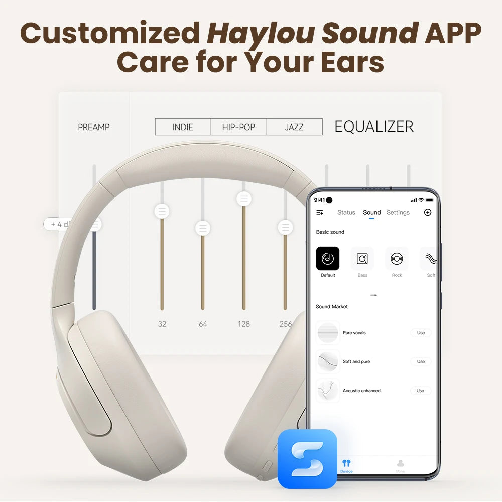 HAYLOU S35 ANC Wireless Bluetooth Headphones 42dB ANC ENC Over-ear Headphone Noise Cancellation 60H Playtime Earphones Men Women