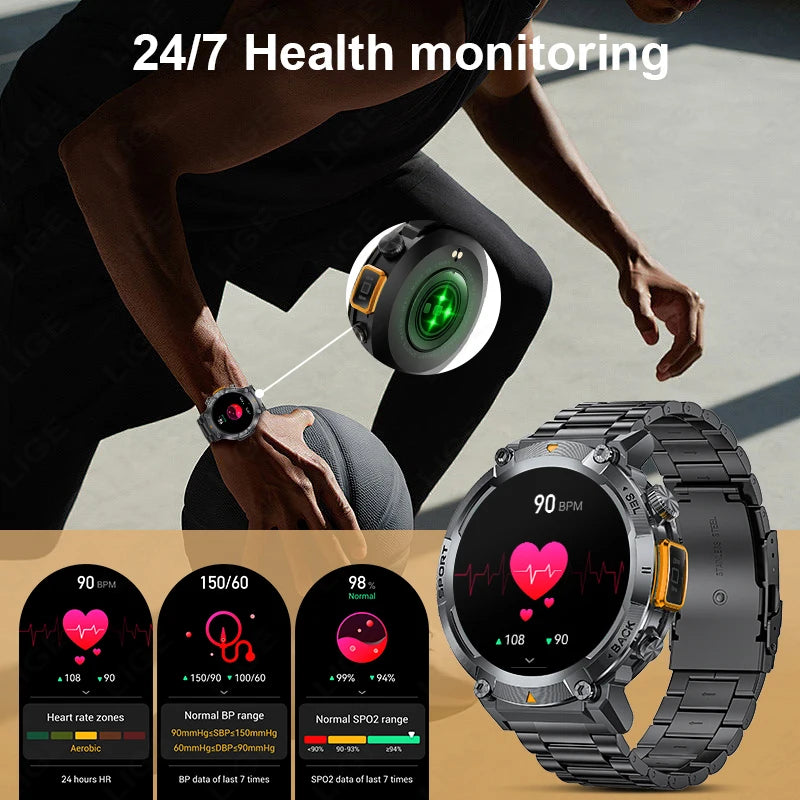 LIGE Smart Watch Men With Flashlight Sport Fitness Bracelet Blood Pressure Health Monitor Waterproof Smartwatch For Android ios