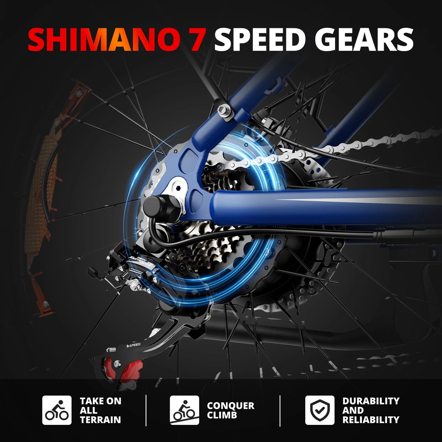 AMYET Electric Bike EB26 Blue Adults Electric Bicycle 28mph Peak 1500W 720WH Ebike 26" Fat Tire Mountain Bike Electric Dirt Bike