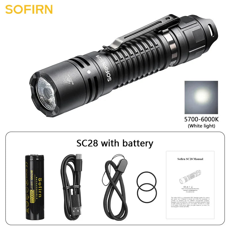 Sofirn SC28 2800Lm Powerful 21700 Rechargeable XHP50B HD LED Type-C Flashlight Protable Torch EDC Flash Light IPX8 for Camping
