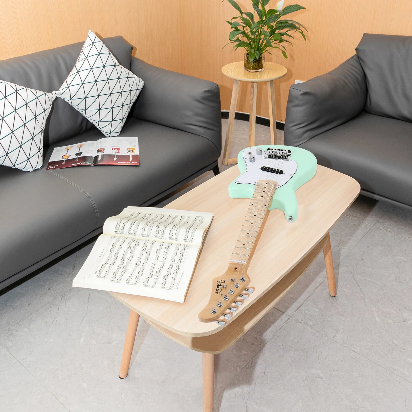 Glarry 30in Maple Fingerboard Mini Electric Guitar Kit with 5W Amplifier Bag String Shoulder Strap Plectrum Cord Wrench