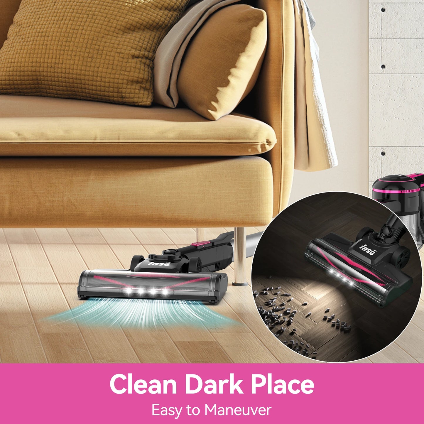 INSE N520 Cordless Vacuum Cleaner, 28Kpa 6-in-1 Rechargeable Stick Vacuum Lightweight for Carpet Hardfloor Pet Hair Home