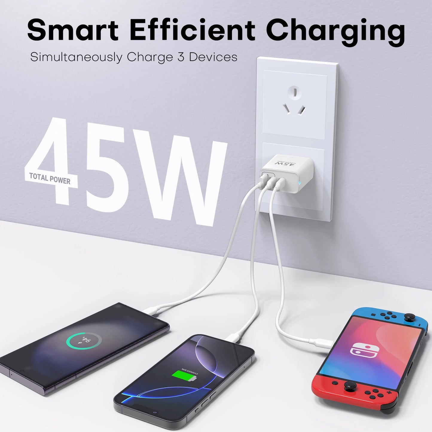 2packs 45W 3 Port USB Charger Type C Fast Charge Mobile Phone Adapter For iPhone Samsung Xiaomi Huawei Quick Charge Wall Charger