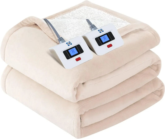 King Size Electric Blanket with 10 Heat Levels, Auto Shut Off, Machine Washable, Beige, 100x90 Inch