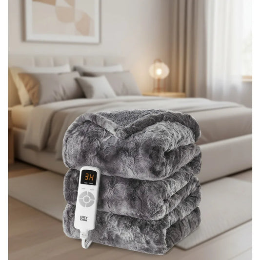 Electric Heated Blanket Throw with Faux Fur, 10-Hour Auto Shut Off, 9 Heat Levels, Fast Warming for Cozy Comfort
