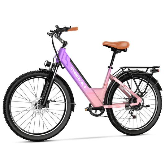 Cybervelo 48V 1000W Peak Step-Thru E-bike, 14Ah removable Battery, 7-Speed Urban Commuter, 26" City cruiser for man & lady EK2