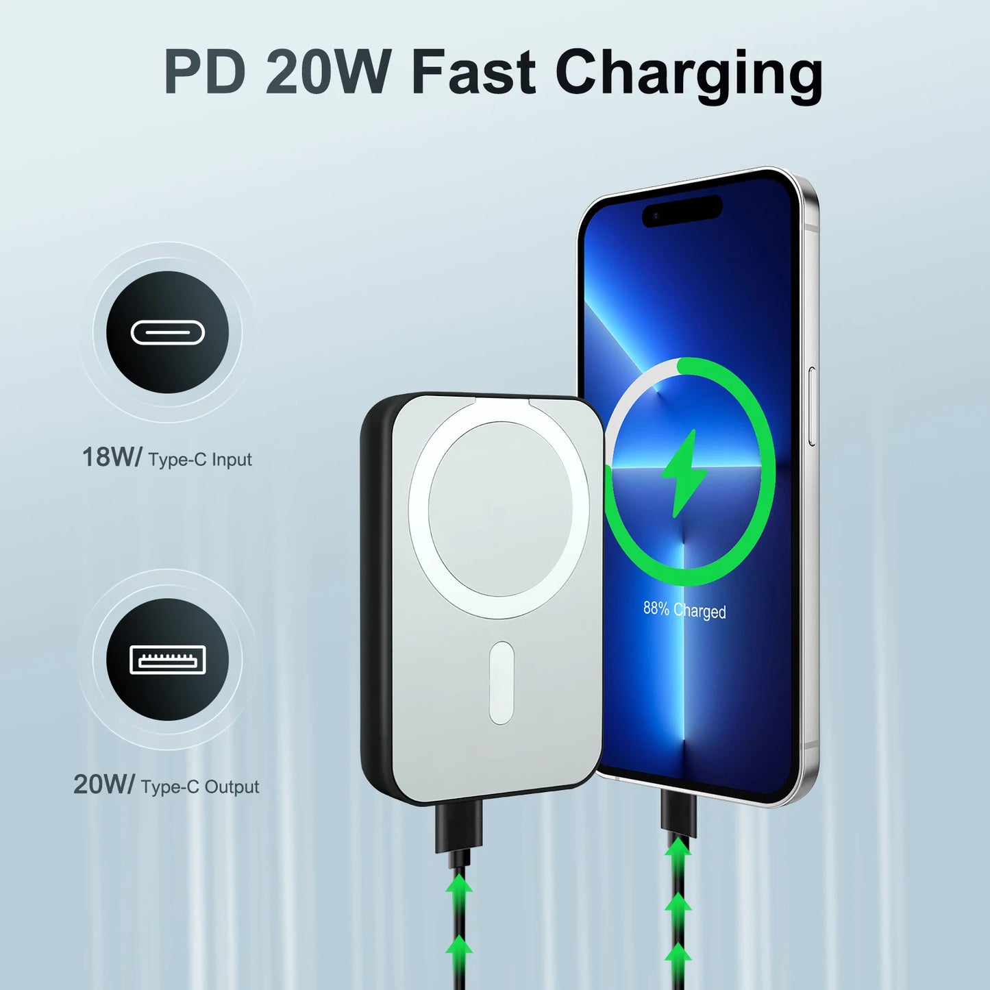 Magnetic Wireless Portable Charger Power Bank 10000mAh PD20W Built-In LED Display For iPhone 16/15/14/13/12/Pro/Mini/Pro Max
