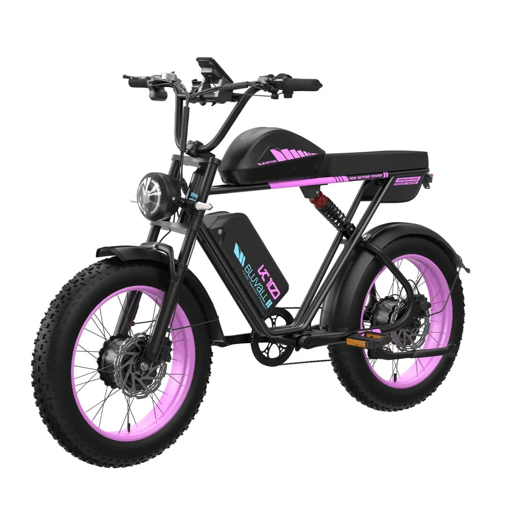 Dual Motors 52V 23AH Electric Bicycle 3000W Peak 37MPH 20" Fat Tire Ebike Full Suspension Adult E-Bike for Off-Road Mountain