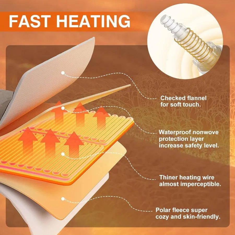 Heated Blanket 84" x 90" with 6 Heating Levels 10 Hours Time Setings and Auto-Shut Off Soft Checked Flannel Fast-Heating Electr