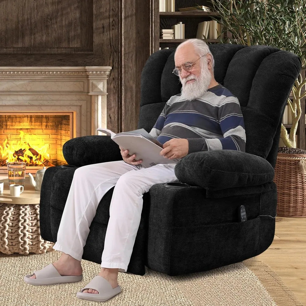 Electric Power Lift Recliner Chair with Heat & Massage, Shell Backrest for Elderly (Dark Gray)