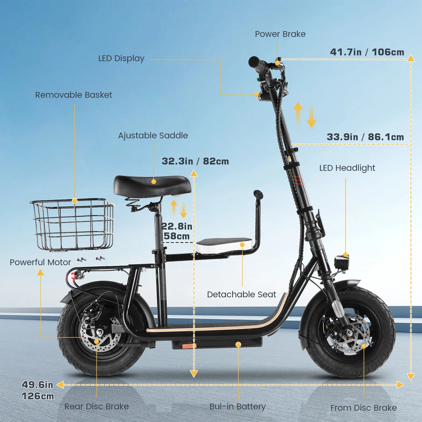 CAROMA Peak 819W Electric Scooter with Kids Seat,25 Miles Range,Foldable Commuter Adult E Scooter,UL2272 1 Year Warranty