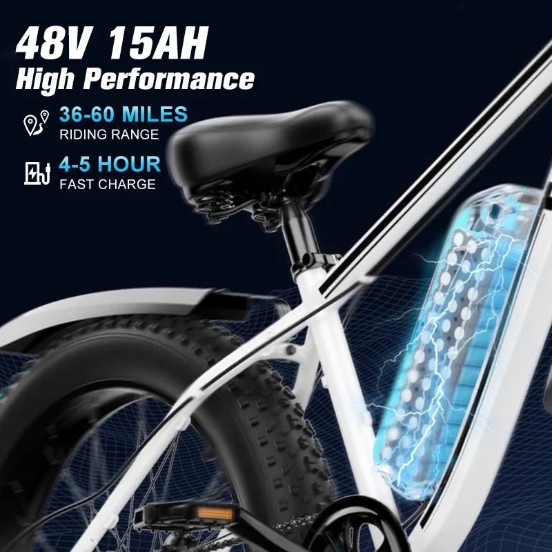 QNQ Electric Bicycle 1500W Motor 48V Lithium Battery Electric Bike Hydraulic Brake 26*4 Inch Fat Tire Snow E-bike