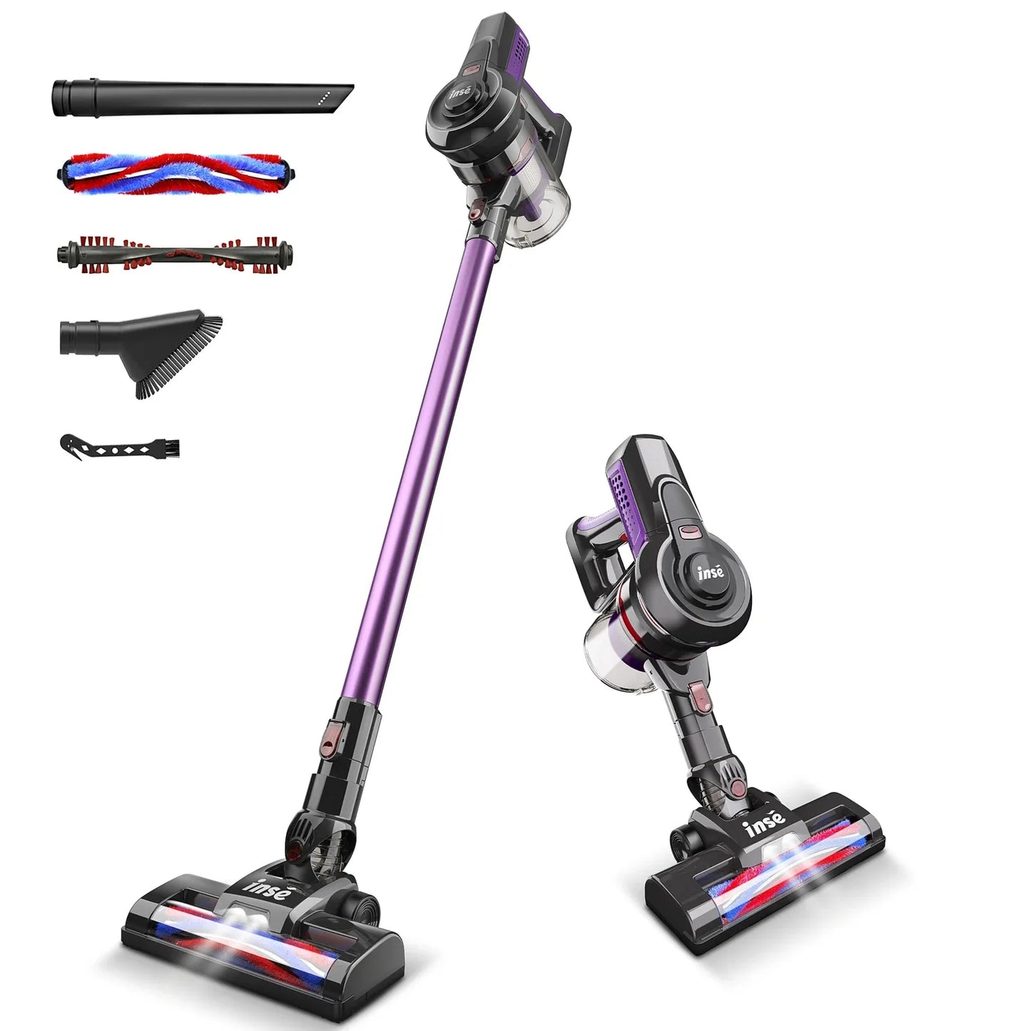 INSE Cordless Vacuum Cleaner 160W Powerful 6-in-1 Handheld Stick Vacuum Up to 45mins Runtime for Home Carpet Bed Clean N650/N660