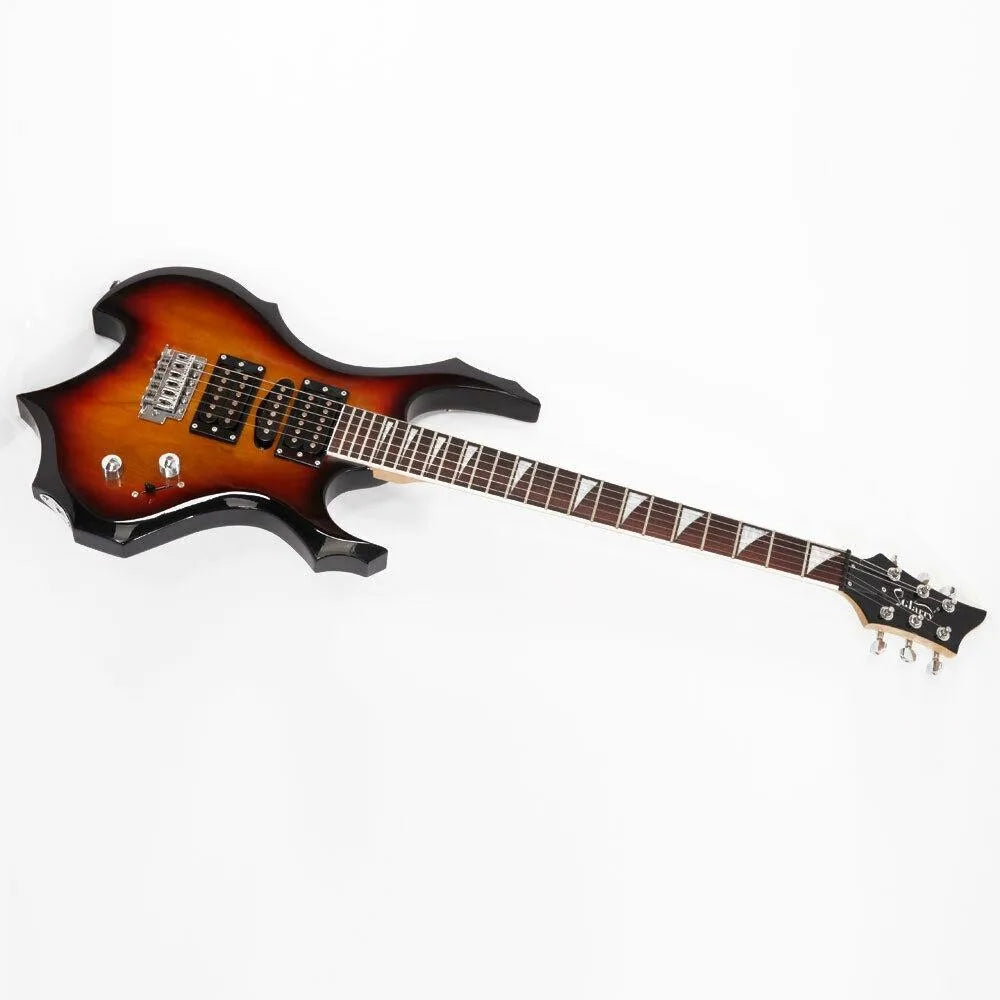 Burning Fire Style Sunset Right-Handed Basswood Electric Guitar Set