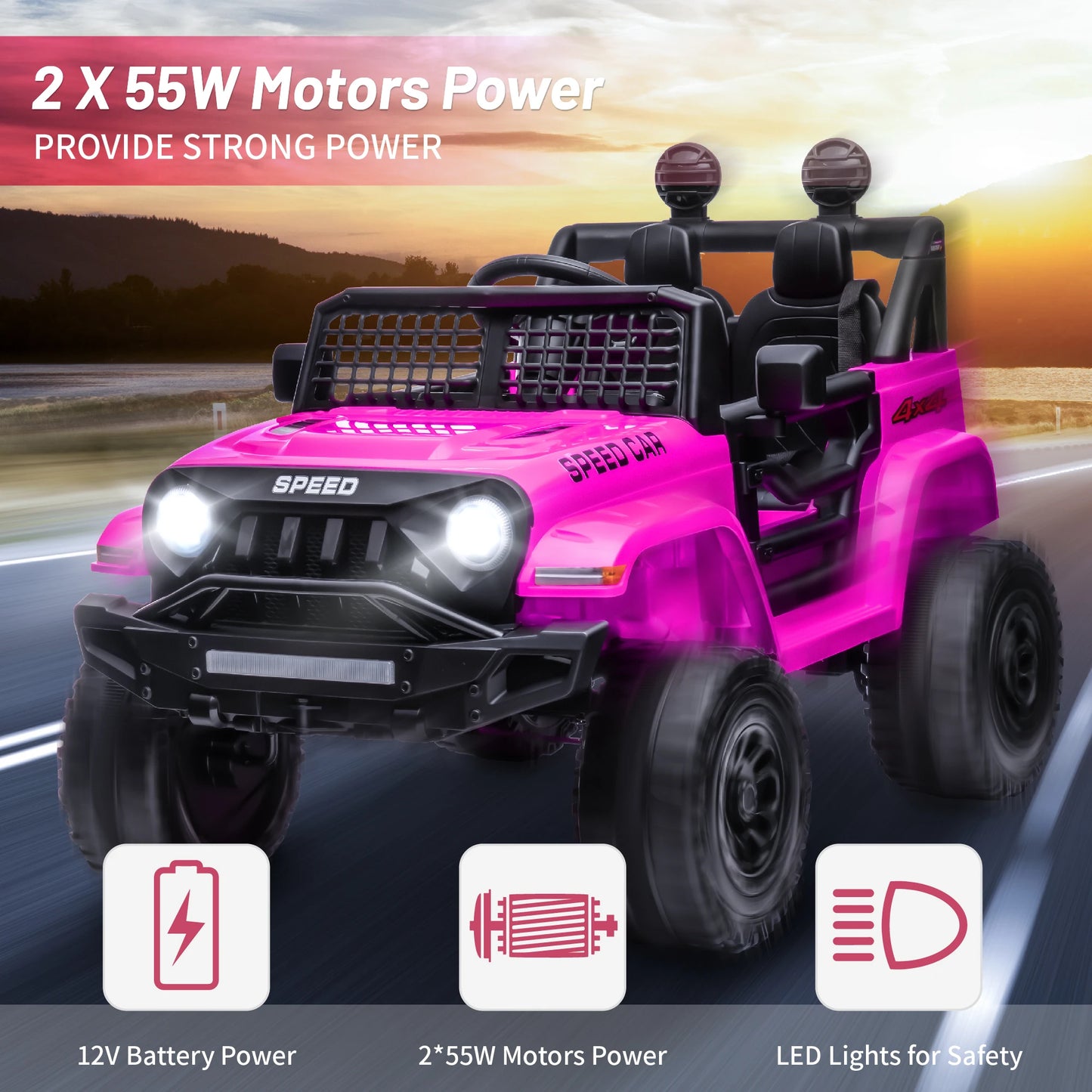 12V Ride On Car, Electric Car for Kids, 12V Ride on Toys, Kids Cars with 3 Speeds Adjustable w/Bluetooth, Parent Remote Control