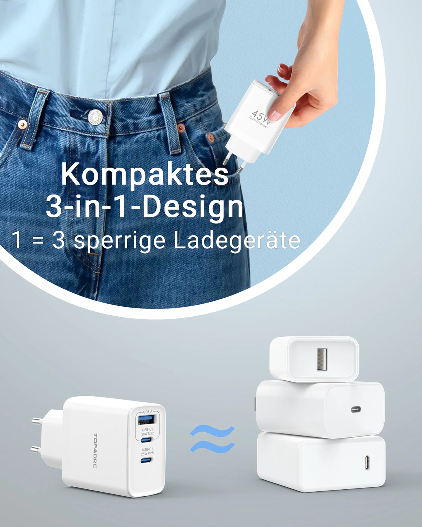 2-Packs 3in1 45W USB Charger Fast Charge QC 3.0 Wall Charging For iPhone Samsung Xiaomi Mobile EU US AU  Plug Adapter Travel