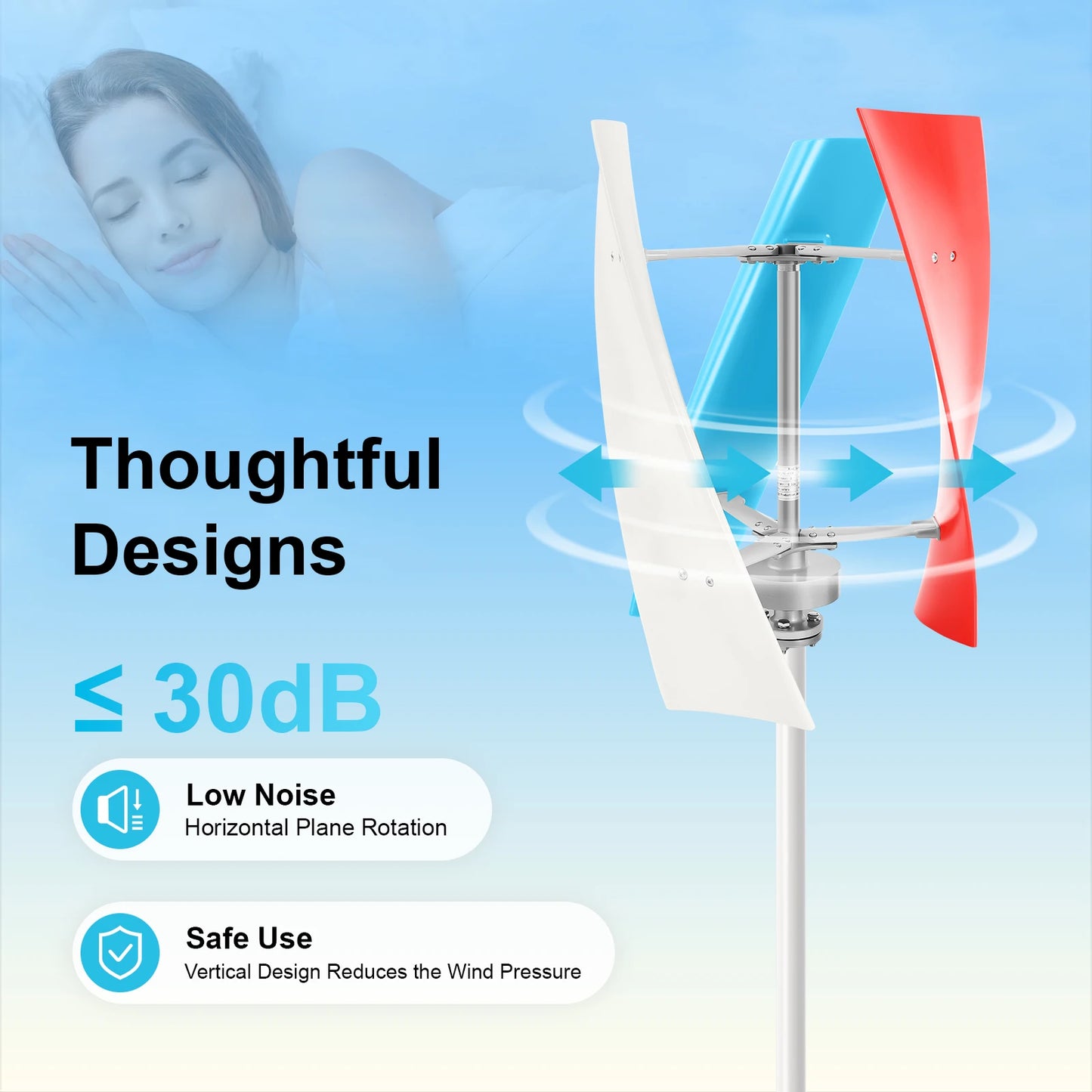 24V 400W Wind Turbine Generator Kit Waterproof 3 Blades with Charge Controller Vertical Spiral Windmill for Marine RV Hybrid