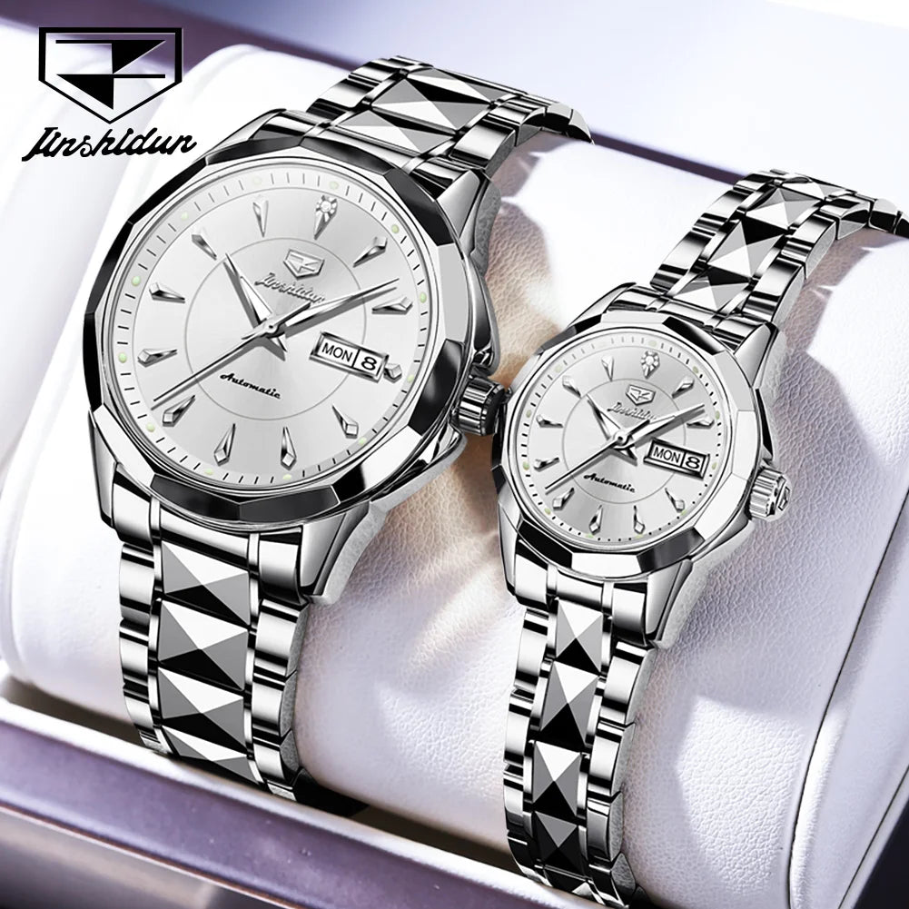 JSDUN Top Romantic Couple Watch Tungsten Steel Strip Imported Movement Imported Movement  Automatic Mechanical Watch for Lovers