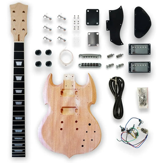 DIY Electric Guitar Kits for Beginners with Okoume Wood Body Maple Neck Composite Ebony Fingerboard H-H Pickups Ideal for Custo