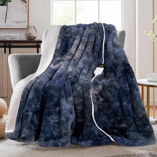 Electric Heated Throw Blanket with 8 Heat Levels, Auto Off, Fast Heating, Washable, Blue