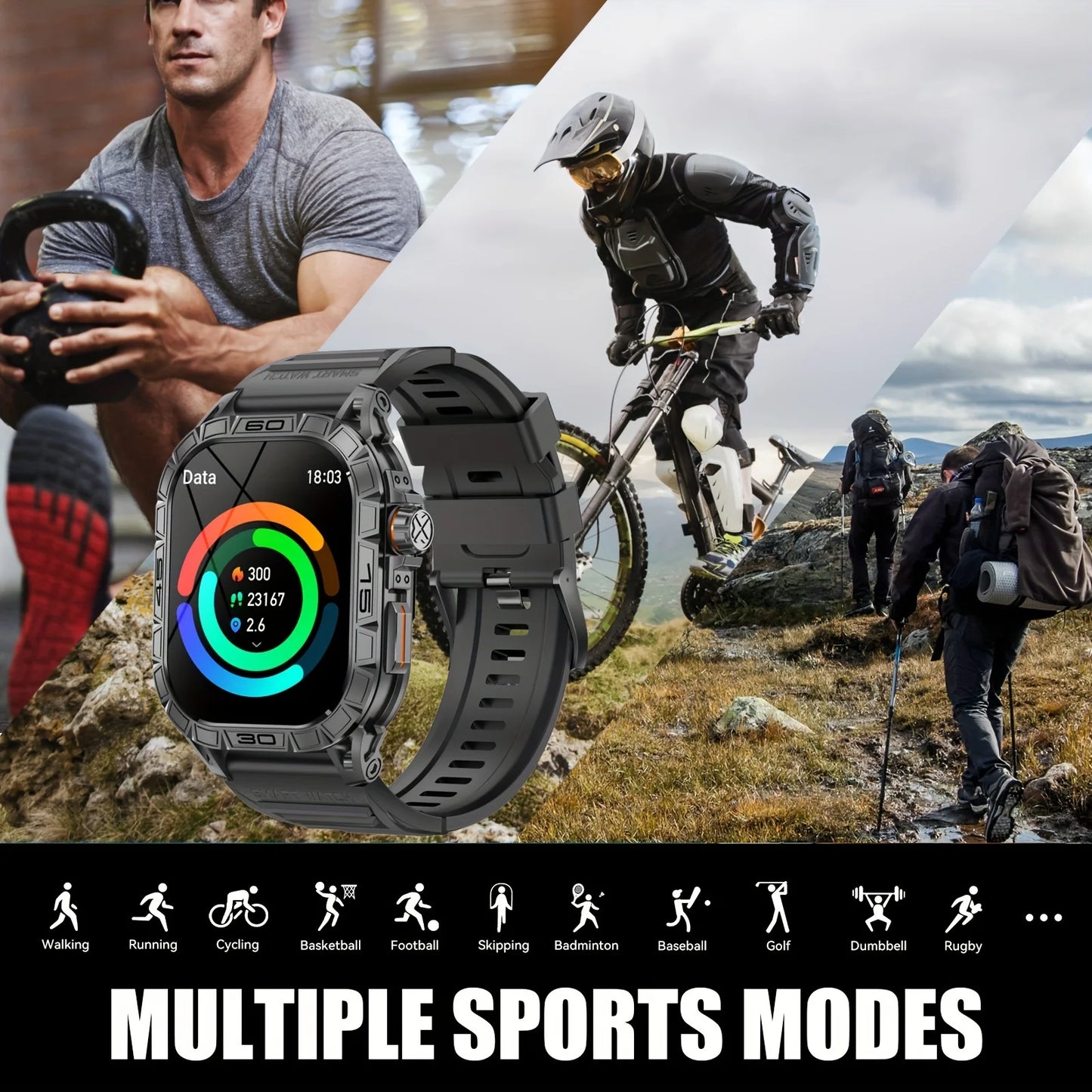 LaNikar New Smart Watch ED Display 100+ Sport Mode With Compass IP68 Waterproof Bluetooth Call Heart Rate Blood Pressure Men K63