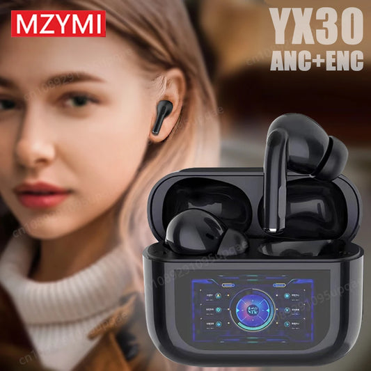MZYMI YX30 ANC Wireless Earphone LED Touch Screen Active Noise Cancelling Bluetooth Headset G4 ANC+ENC Sport Headphone With Mic