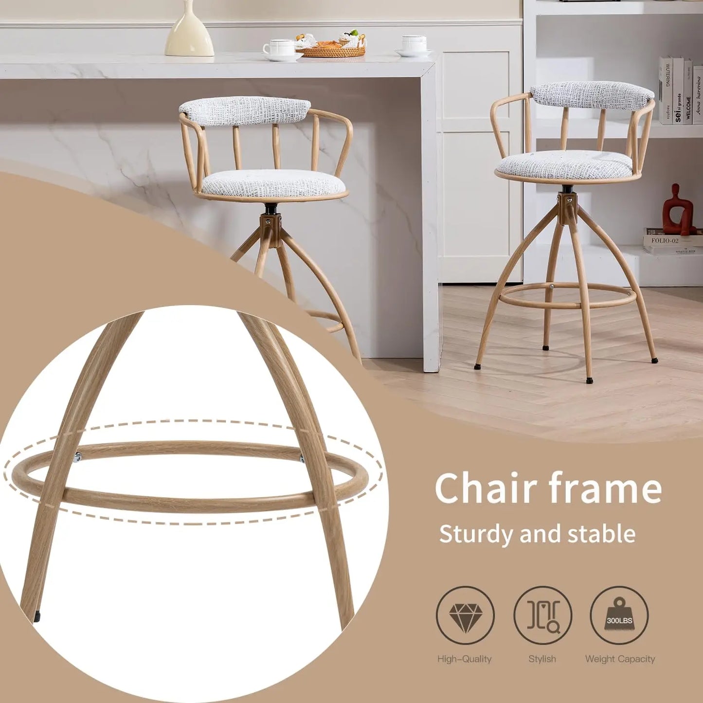 26'' Swivel Bar Stools Set of 4, Upholstered Fabric Counter Height Chairs with Metal Frame, Modern Bar Chairs with, Customized