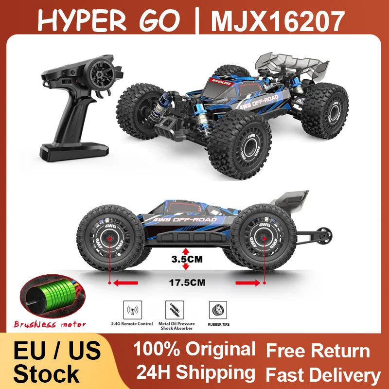 HYPER GO MJX 16207 1/16 RC Car Brushless 2.4G 4WD Racing Car Brushless 70KM/h Off-Road Remote Control RC Truck Hobby Toy