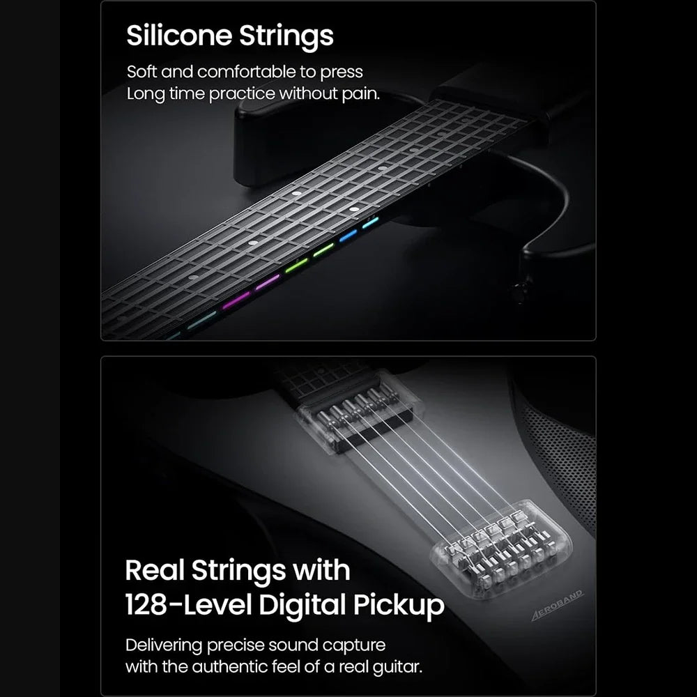 AeroBand Guitar Electric Guitar Pain-Free Silicone String Travel All-in-One 9 Sound Styles Acoustic Bass With Speaker Microphone